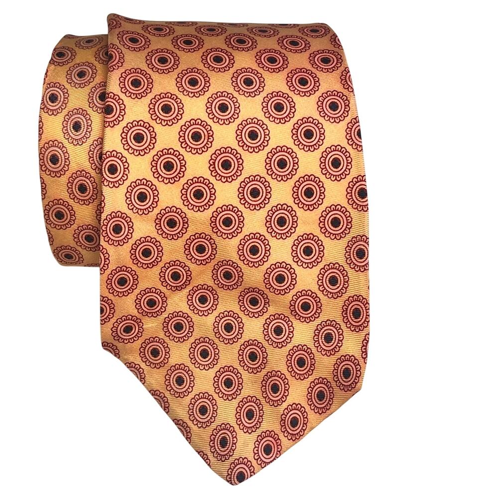 Vintage Austin Reed Regent Street London Silk Tie Salmon Burgundy Medallion